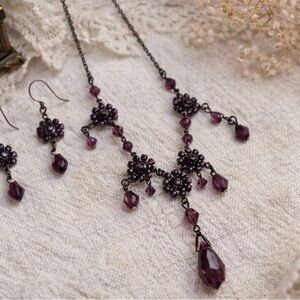 Victorian Style Amethyst Purple Crystal Necklace & Earring Set